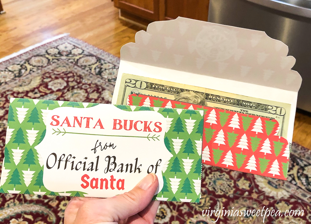 Two Santa Bucks Christmas gift money holder cards