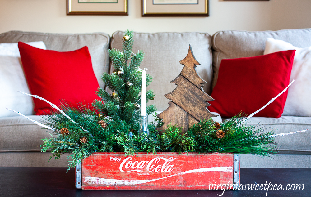 Vintage Coca-Cola crate decorated for Christmas