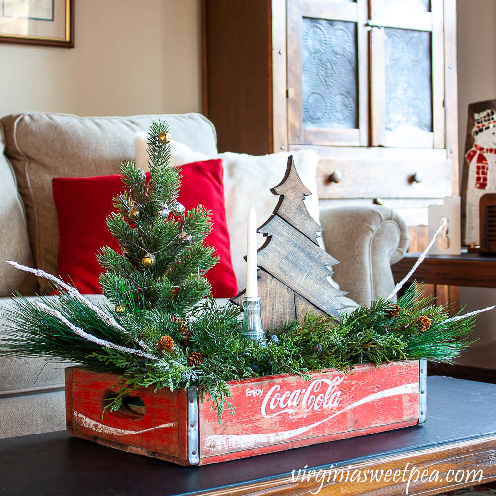 Vintage Coca-Cola crate decorated for Christmas