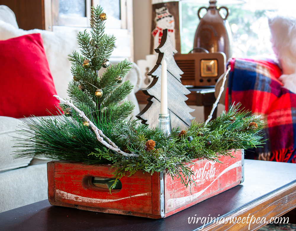 Vintage Coca-Cola crate decorated for Christmas