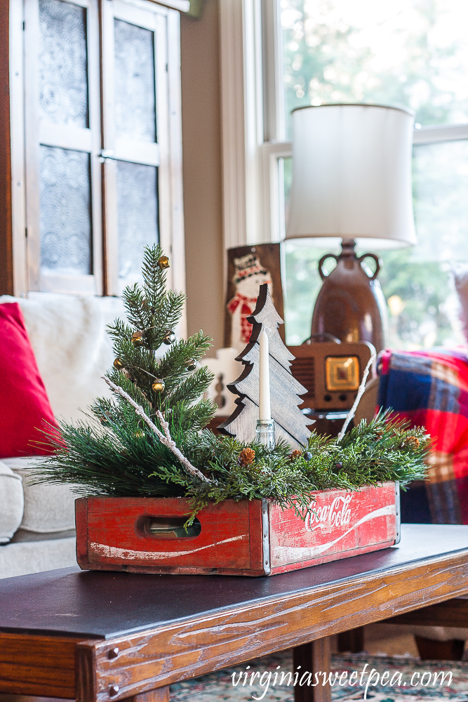 Vintage Coke Crate Christmas Coffee Table Centerpiece