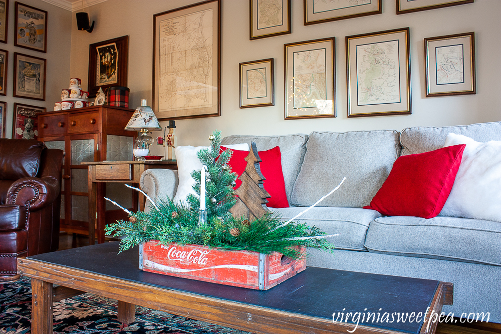 Vintage Coca-Cola crate decorated for Christmas