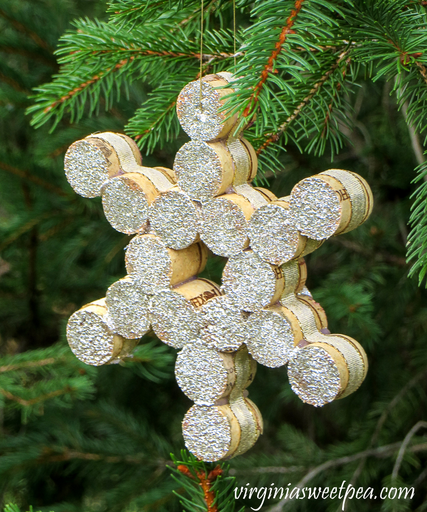 Snowflake made by gluing wine cork halves together.