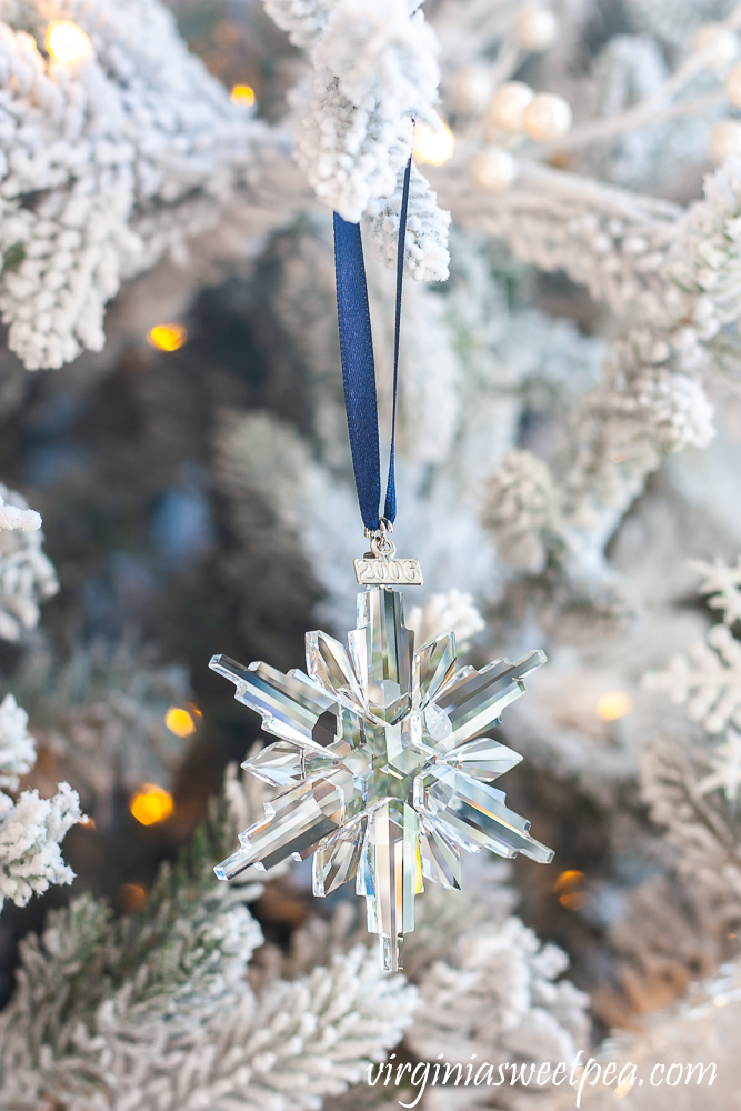 2003 Swarovski snowflake ornament on a flocked Christamas tree