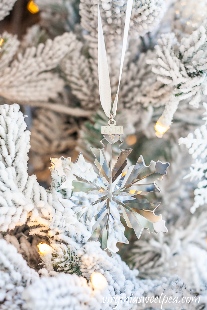 2014 Swarovski snowflake ornament on a flocked Christmas tree