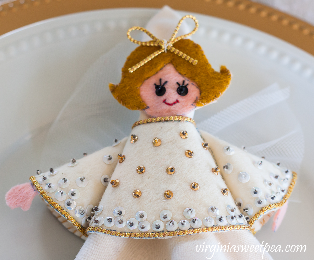 Handmade 1970s felt and sequin angel napkin holder