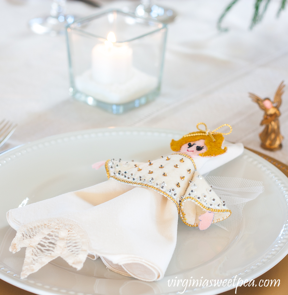 Handmade 1970s felt and sequin angel napkin holder