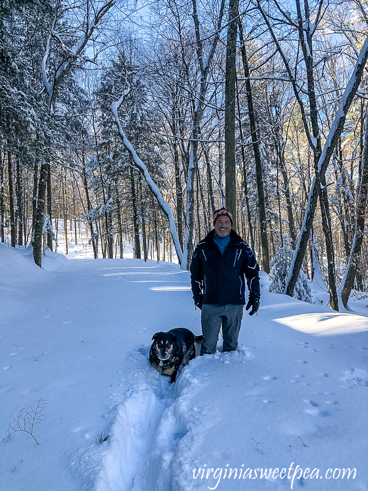 Sherman and David Skulina in the December 2020 snow in Woodstock, Vermont