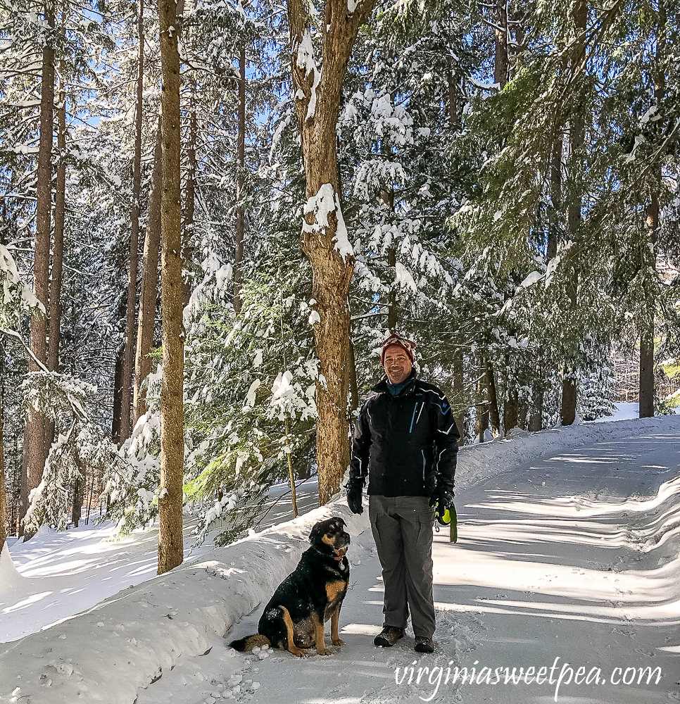 Sherman and David Skulina in the December 2020 snow in Woodstock, Vermont