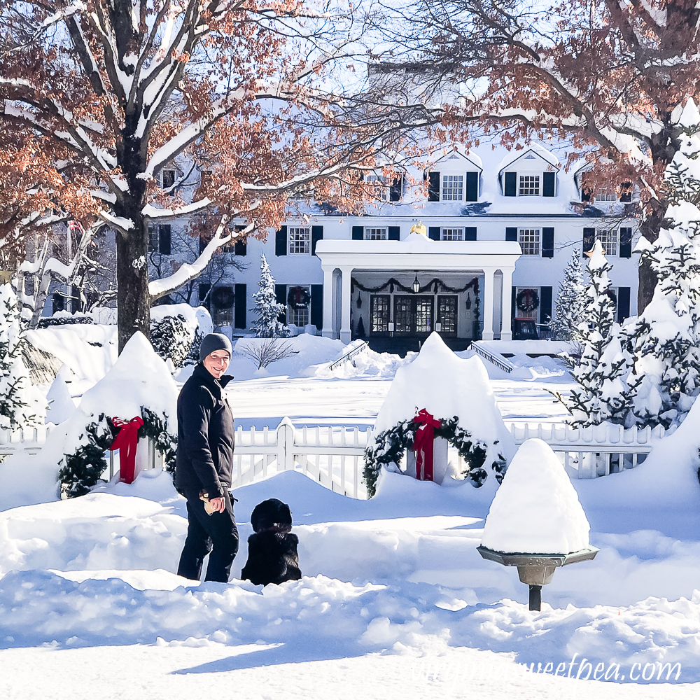 Woodstock Inn in Woodstock, Vermont in snow at Christmas