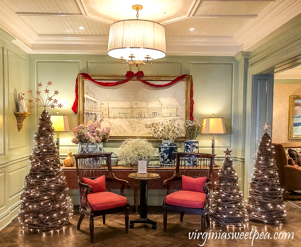 Christmas 2020 decorations in the Woodstock Inn in Woodstock, Vermont