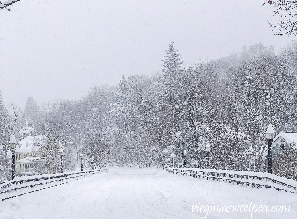 Town of Woodstock, Vermont in the snow