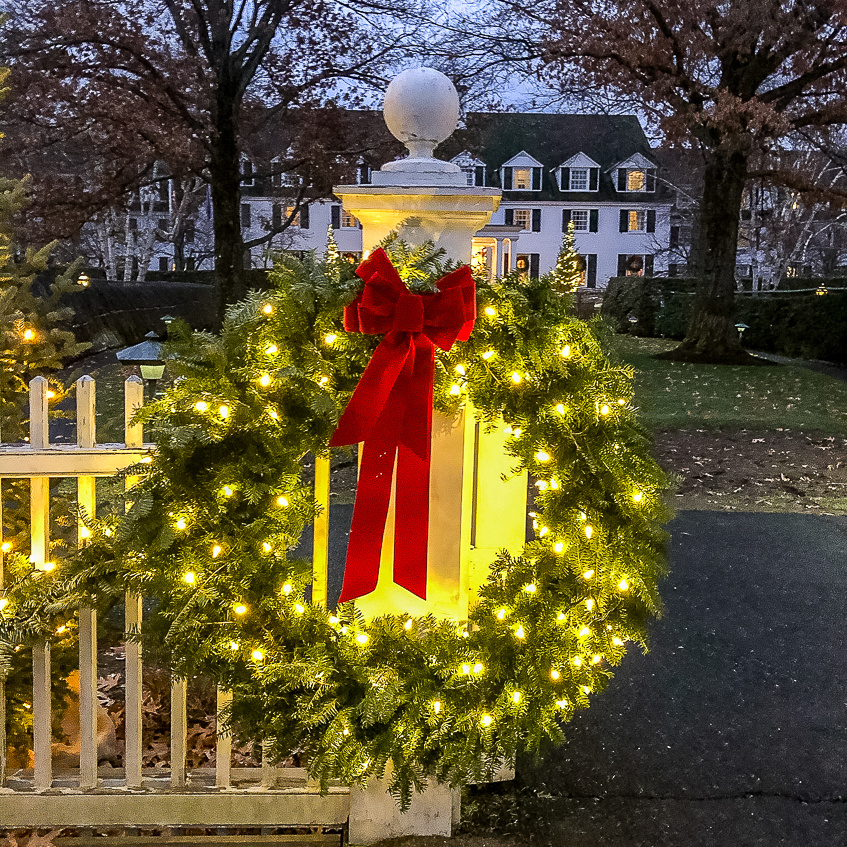 Christmas 2020 Outdoor Decorations at the Woodstock Inn in Woodstock, Vermont