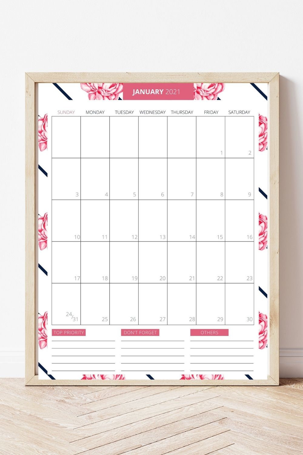 Free Printable 2021 Planner - January 2021 Calendar Page