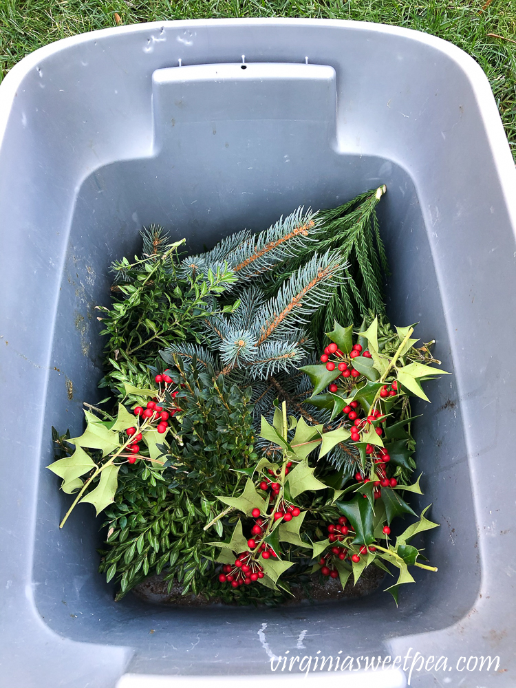 Greenery to make a Christmas wreath in a tote