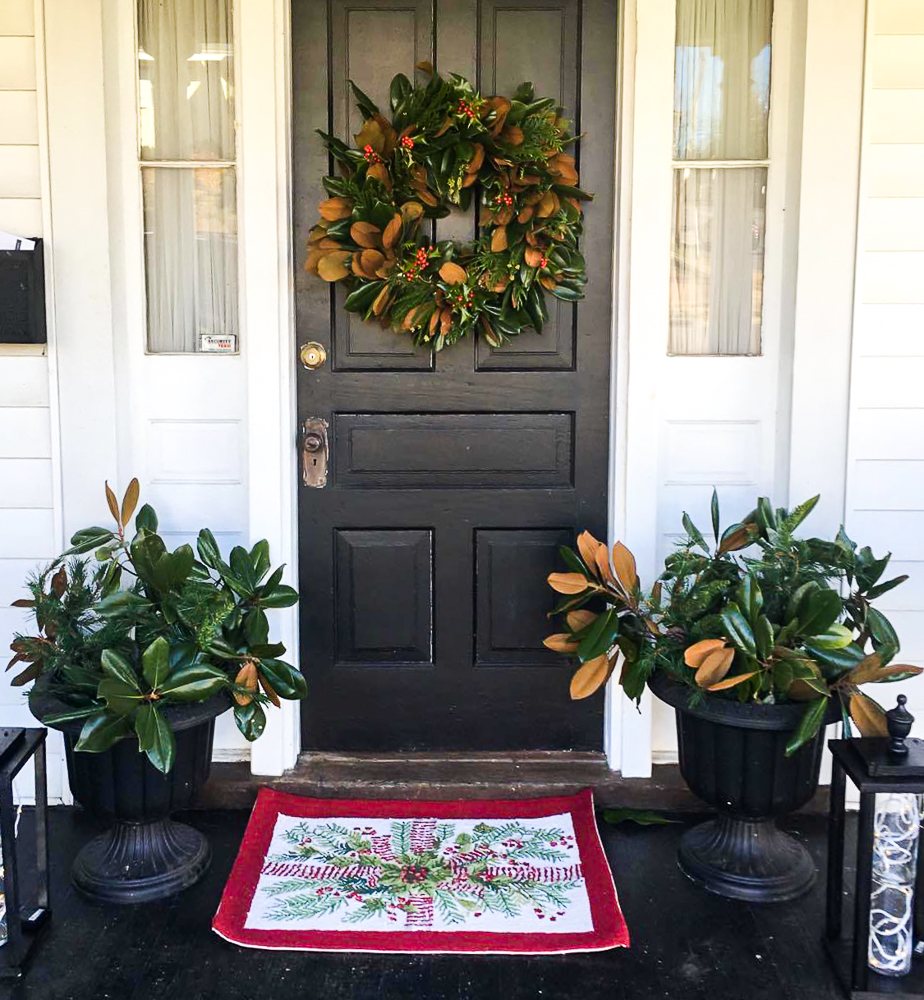 Magnolia Wreath on a black front door