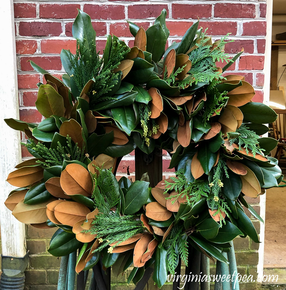 Magnolia wreath with evergreens