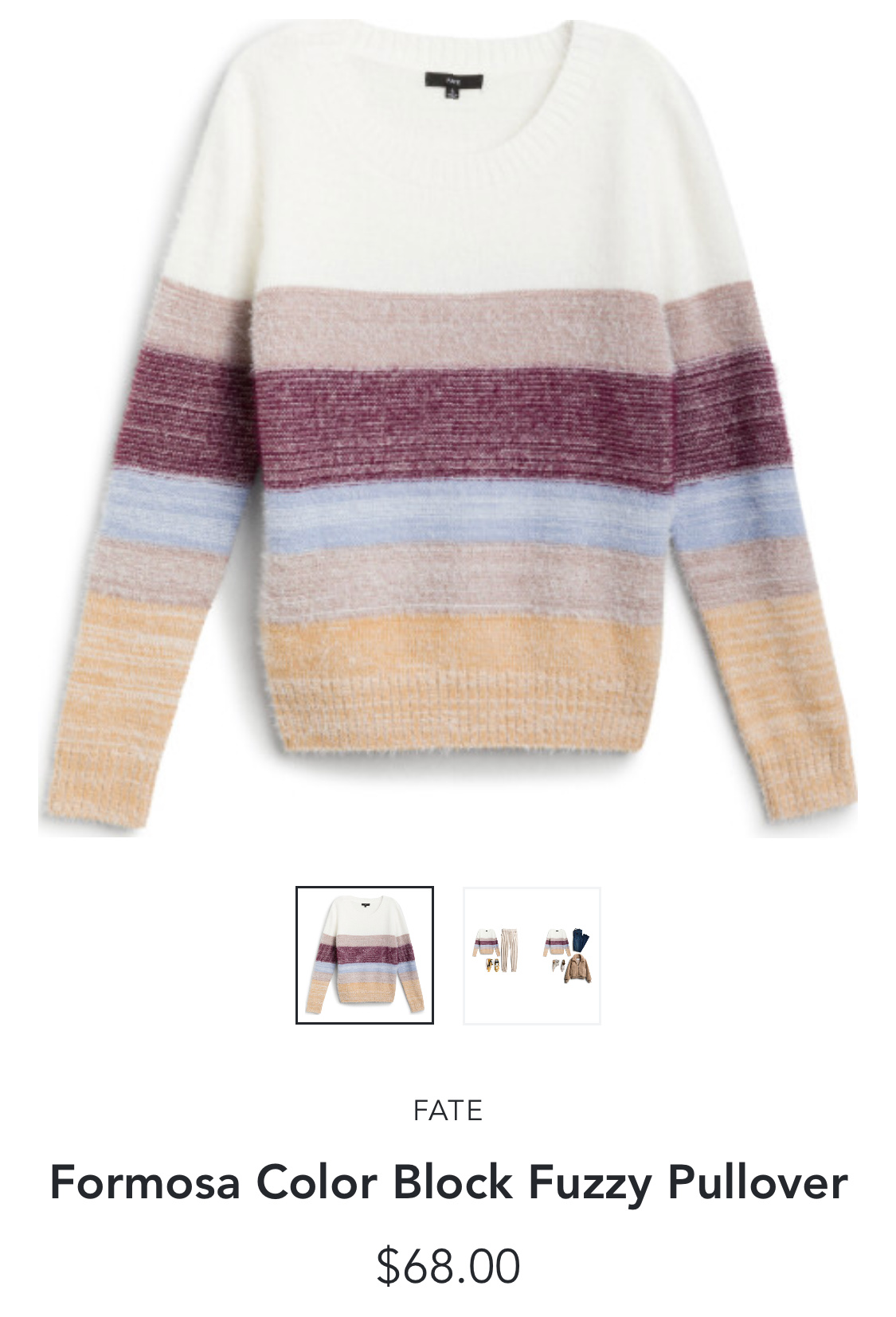 Stitch Fix Fate Formosa Color Block Fuzzy Pullover