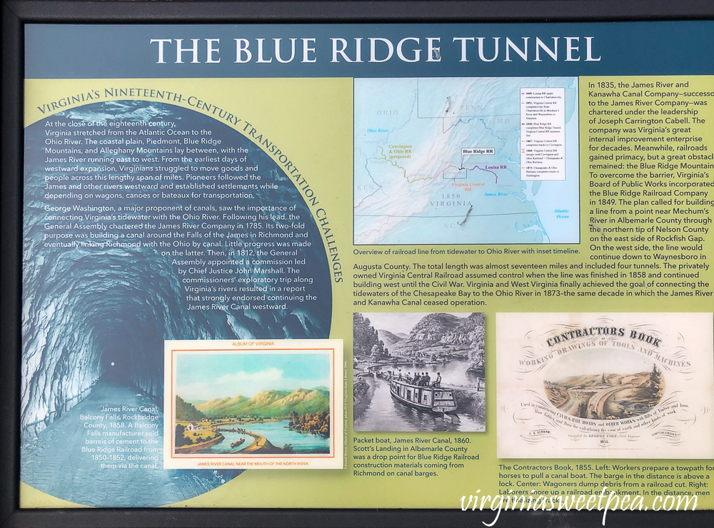 Information sign about the The Blue Ridge Tunnel in Afton, Virginia