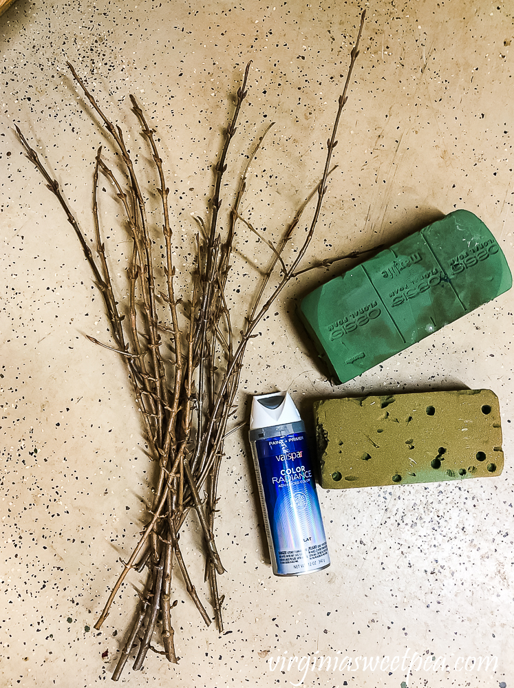 Supplies to make DIY frosted branches