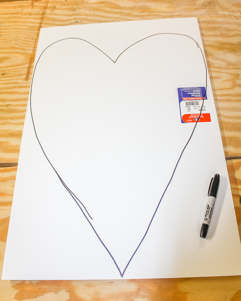 Heart drawn with Sharpie on a foam core board