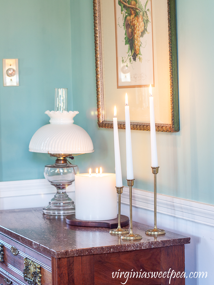 White candles used for winter decor