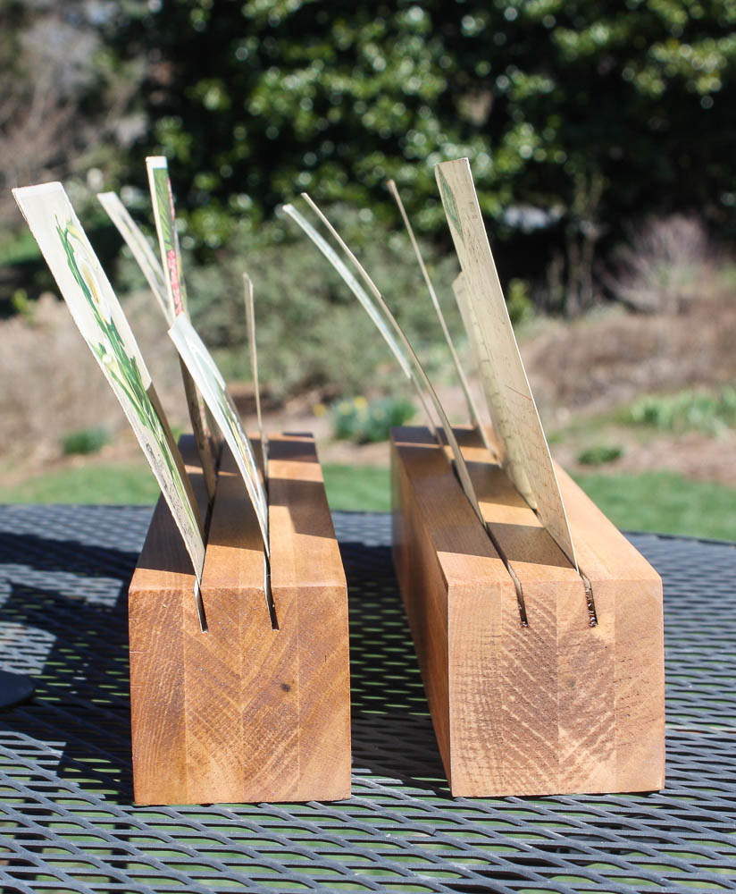 Wood blocks with slots to use to display greeting cards or postcards