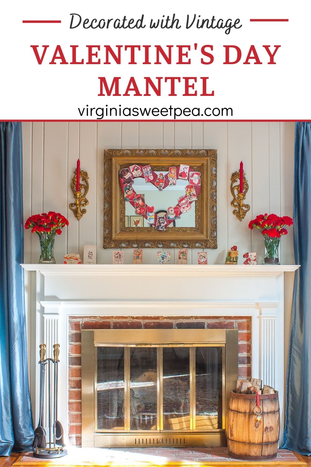 Decorated with Vintage Valentine's Day Mantel