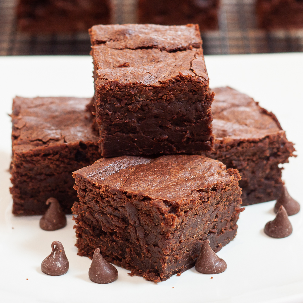 Triple chocolate homemade brownies on a plate