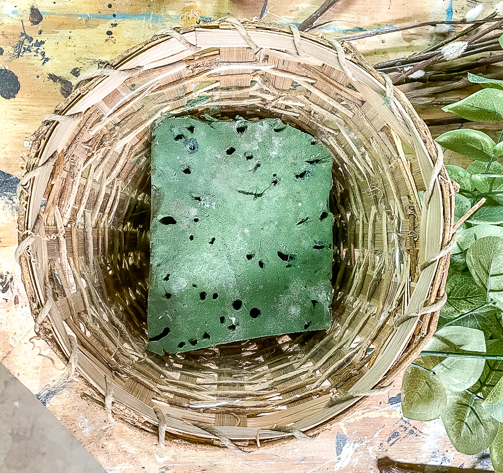 Oasis foam in a woven basket