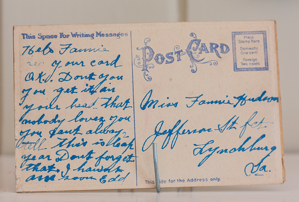 Vintage Postcard addressed to Miss Fannie Hudson, Lynchburg, VA