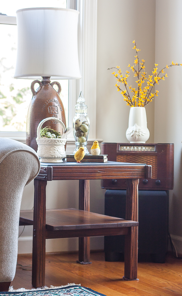 Spring and Easter decor in a family room