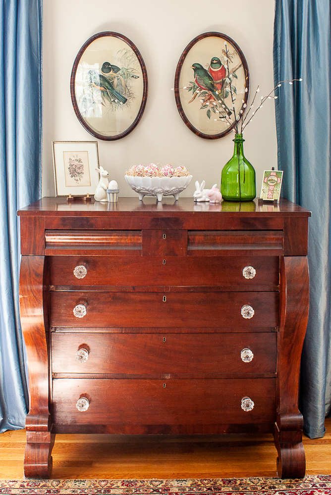 Antique chest of drawers decorated for Easter