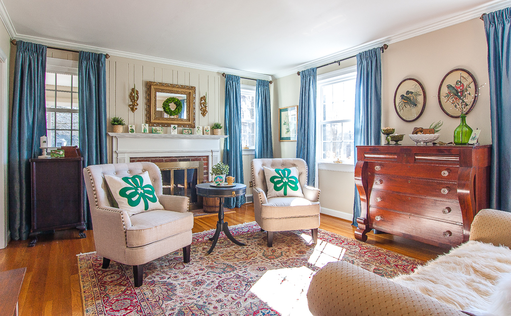 Formal Living Room Decorated for St. Patrick's Day