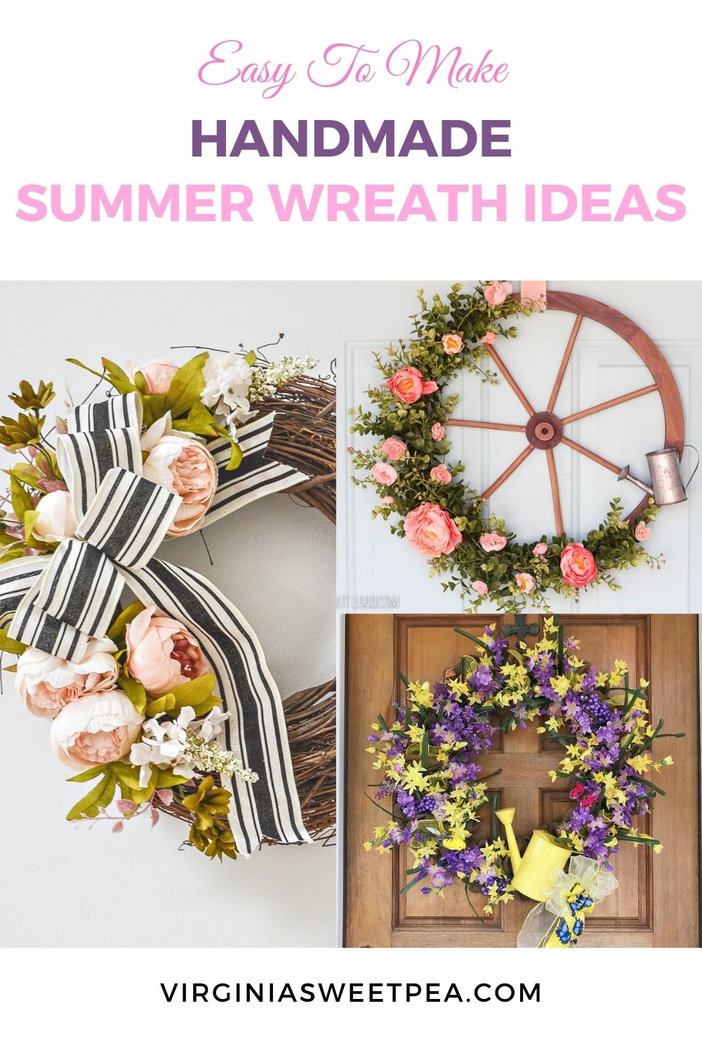 easy to make handmade summer wreath ideas pin collage with text overlay