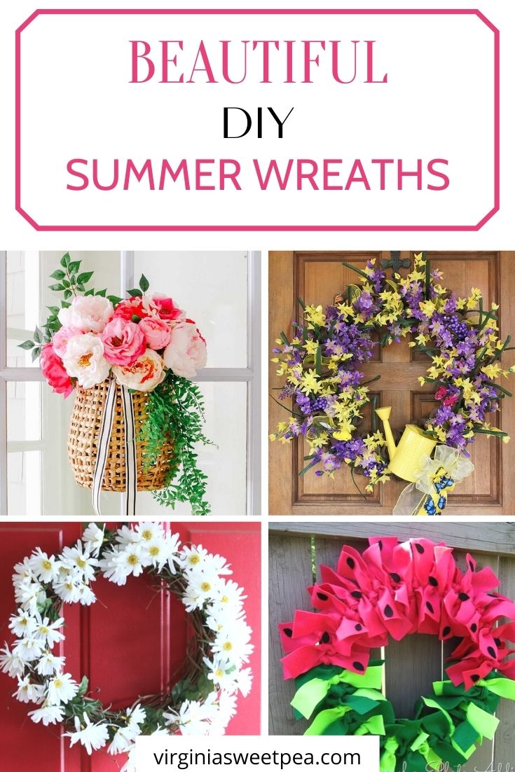 beautiful DIY summer wreaths collage with text overlay