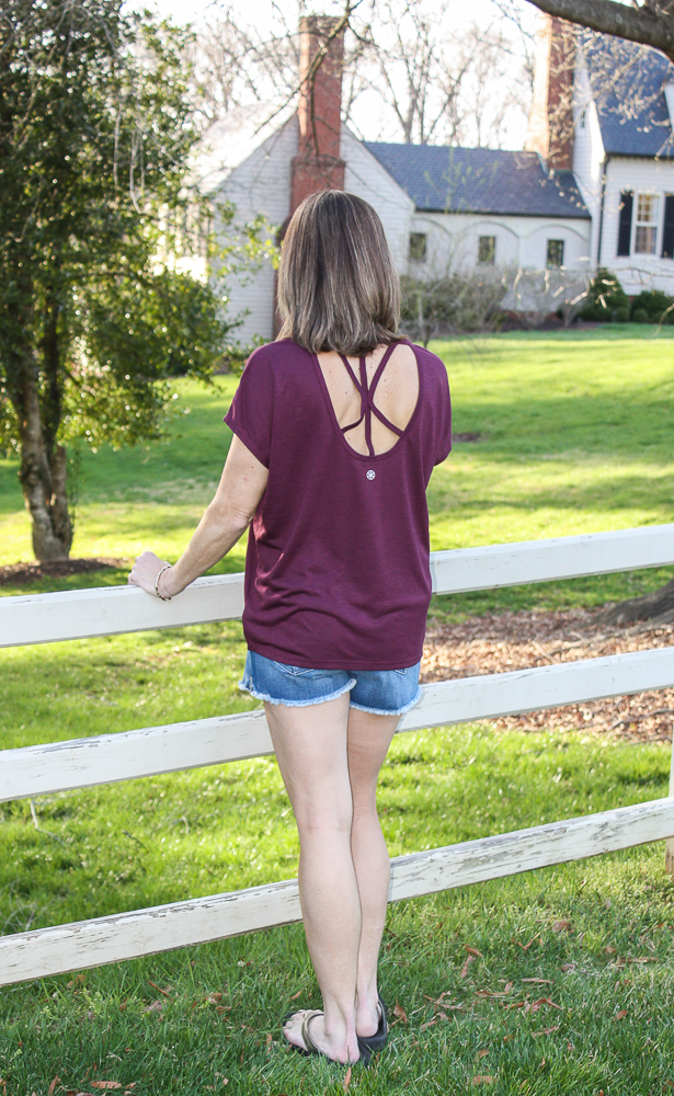 Stitch Fix Review - Corinne Performance Cross Back Tee with Just Black High Rise Fray Hem Short