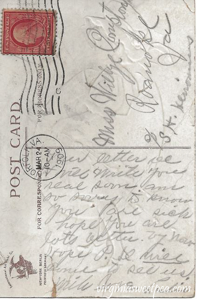 Back side of an antique Easter postcard