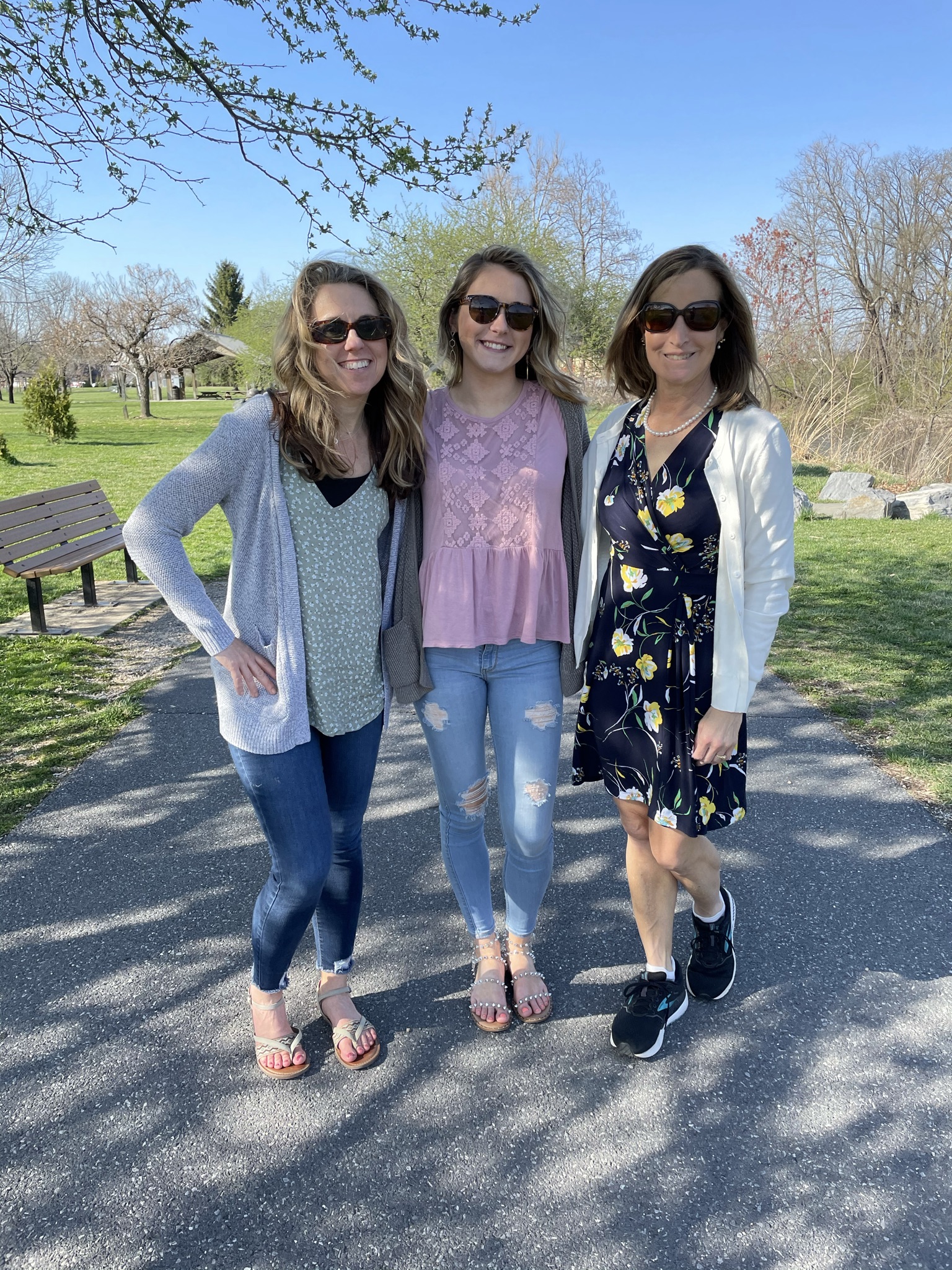 Three women walking in Waynesboro, VA along the South River