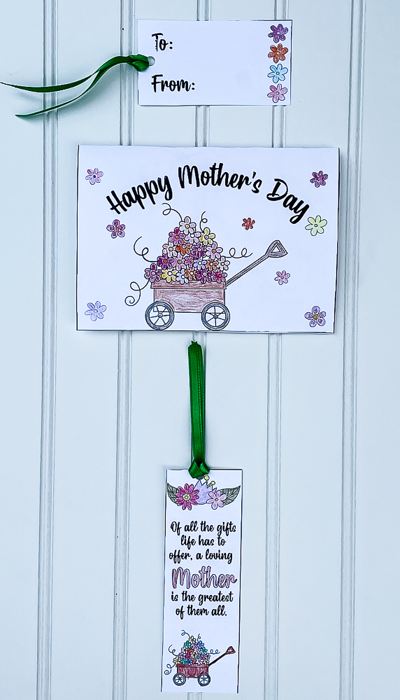 Colored free printable Mother's Day card, bookmark, gift tag