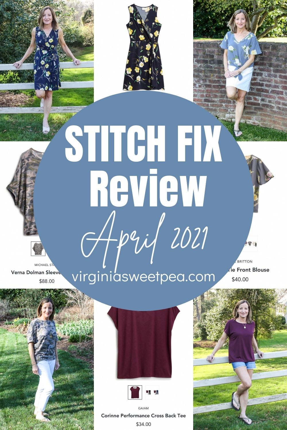 Stitch Fix Review for April 2021 graphic with nine outfit pictures