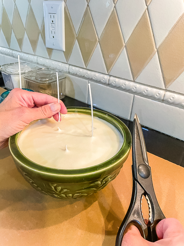 Cutting candle wicks when making a homemade Citronella candle