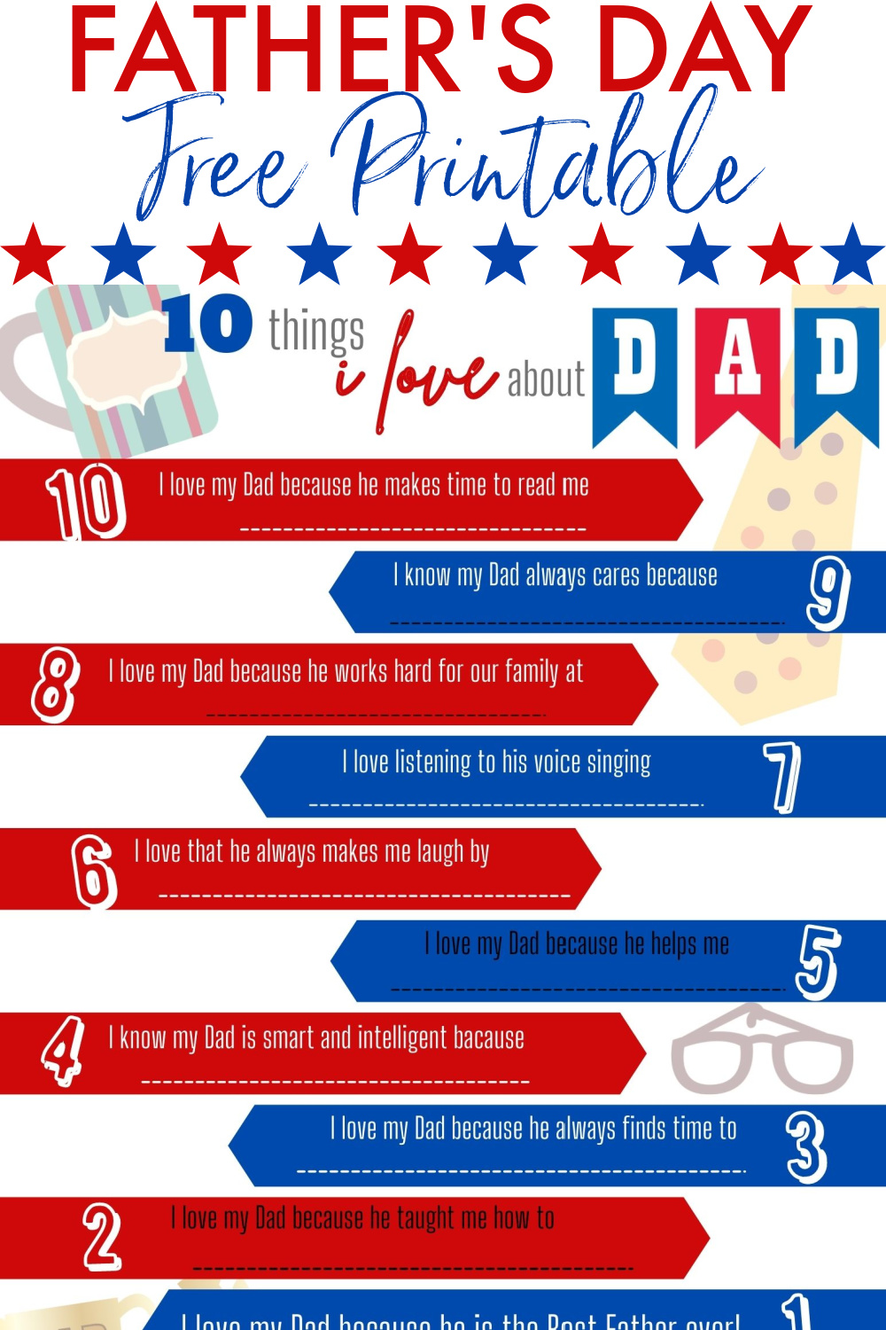 10 Things I Love About Dad Father's Day Free Printable