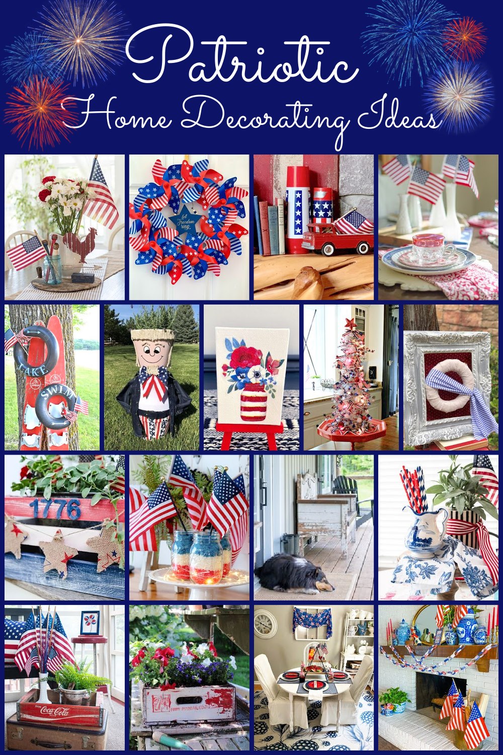 Collage of 17 patriotic home decor ideas