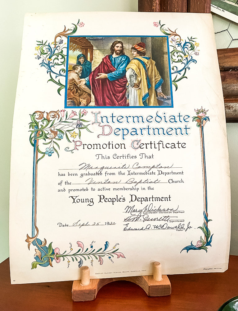 1932 vacation bible school certificate