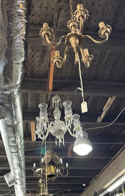 Chandeliers for sale at Black Dog Salvage in Roanoke, Virginia