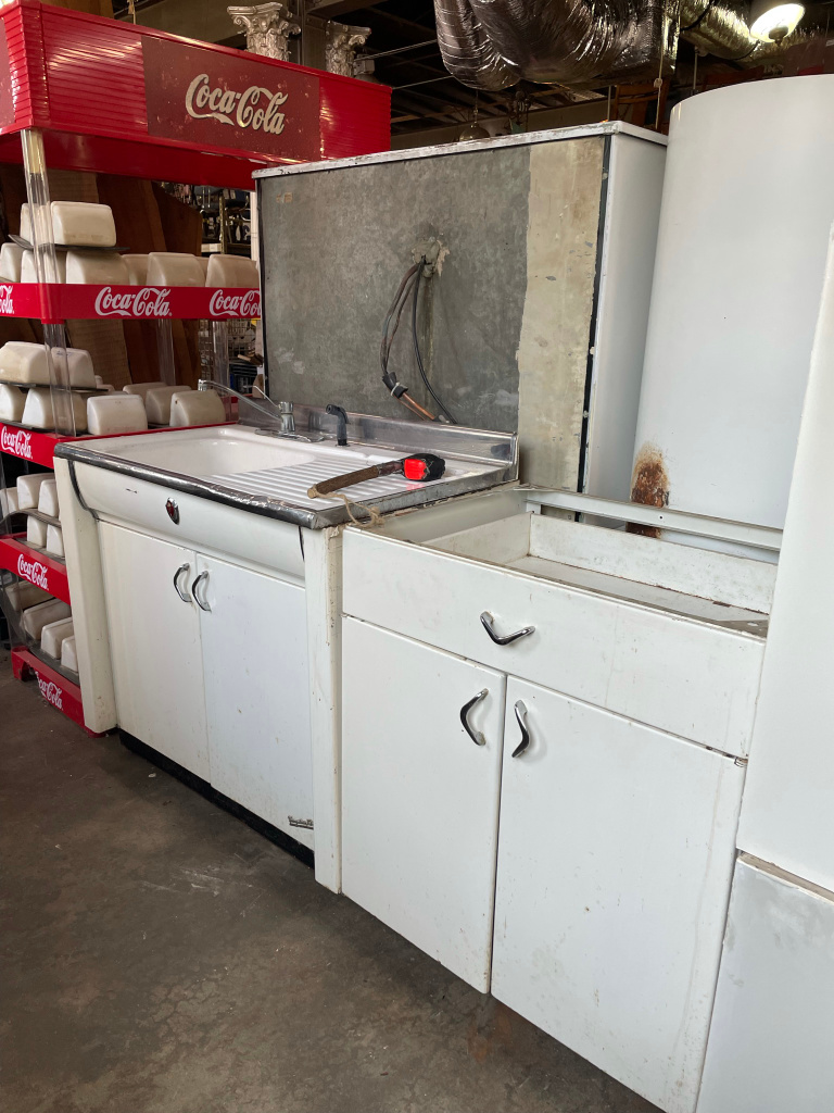 Vintage kitchen cabinets and sinks at Black Dog Salvage in Roanoke, Virginia