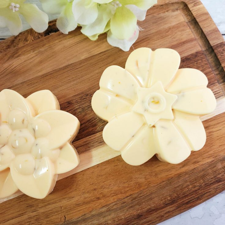 Calendula and Lemongrass Soap on a wood tray