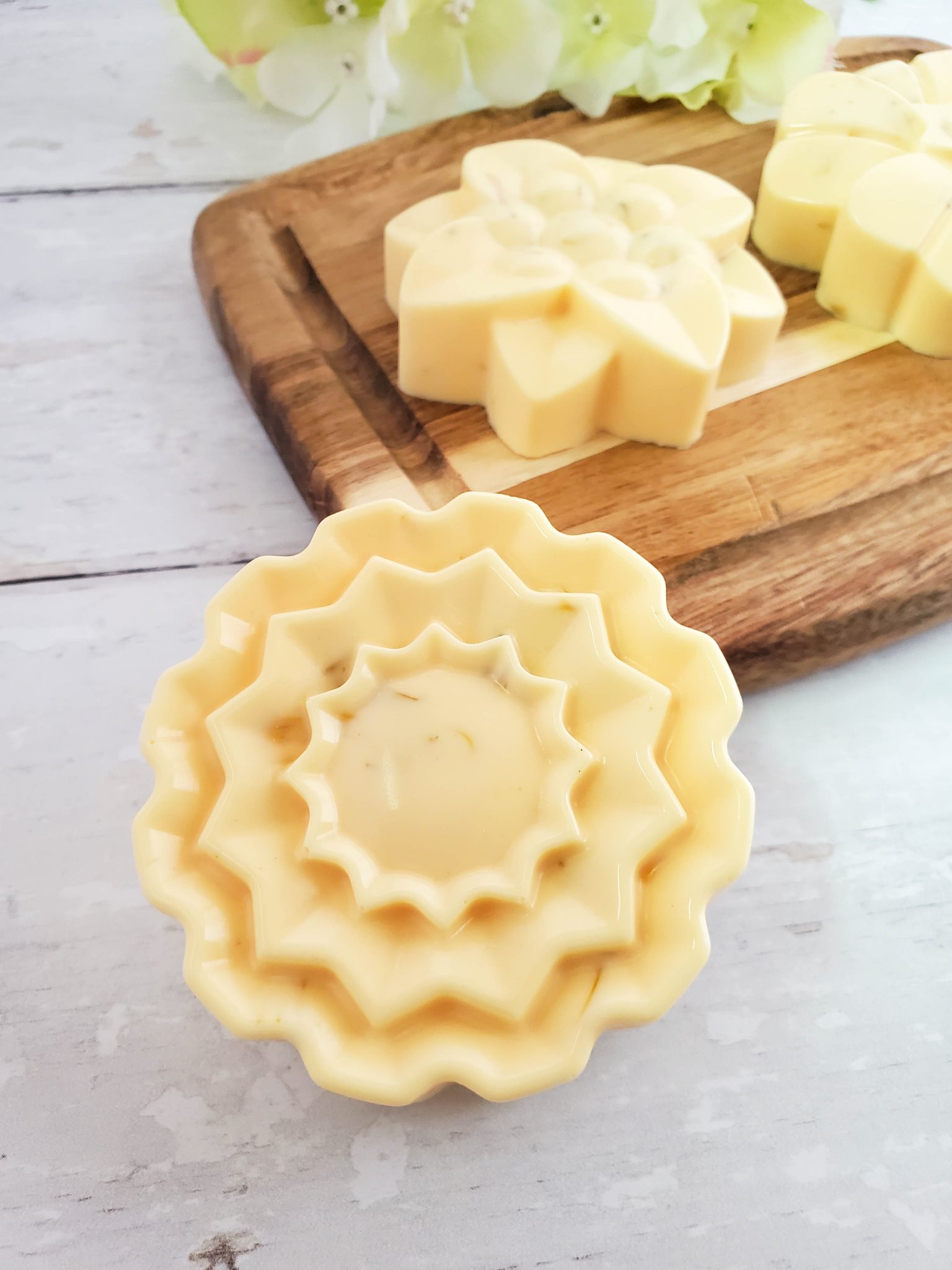 Calendula and Lemongrass Soap on a wood tray