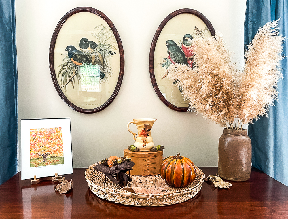 Fall Vignette on an antique chest